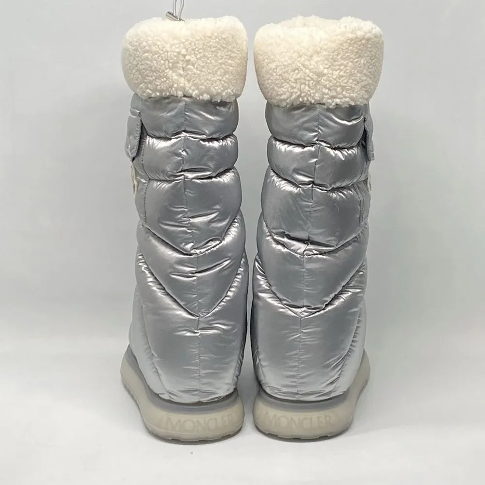 Moncler Gaia Pocket Metallic Faux Fur-Trim Snow Boots size 38